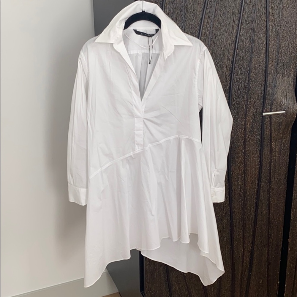 Zara woman white collared tunic shirt